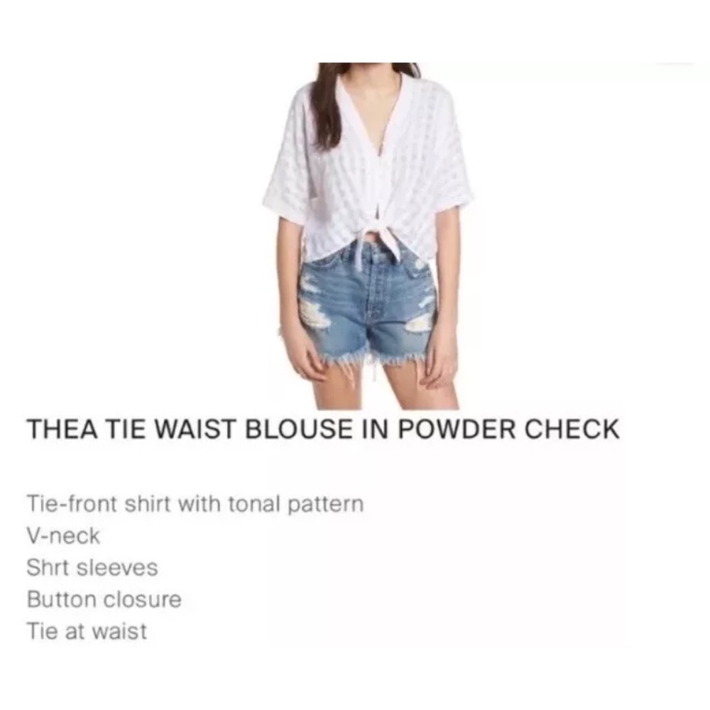 Rails Thea powder check Textured White Blouse Top L Large Versatile Tie Waist - Picture 3 of 9